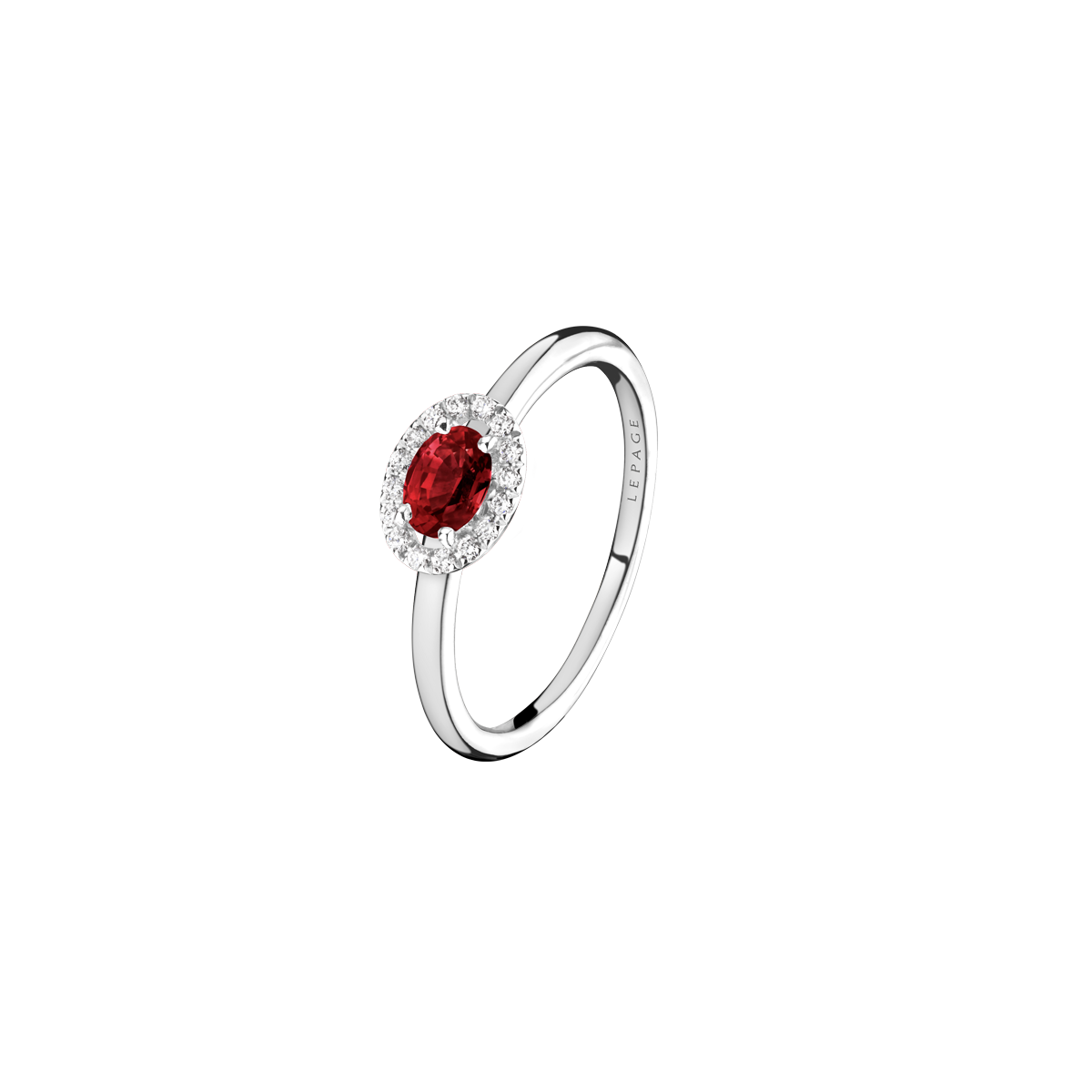 Eleanor engagement ring white gold, ruby and diamonds