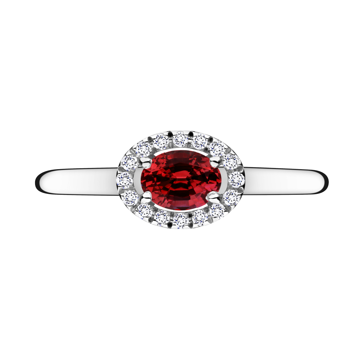 Eleanor engagement ring white gold, ruby and diamonds