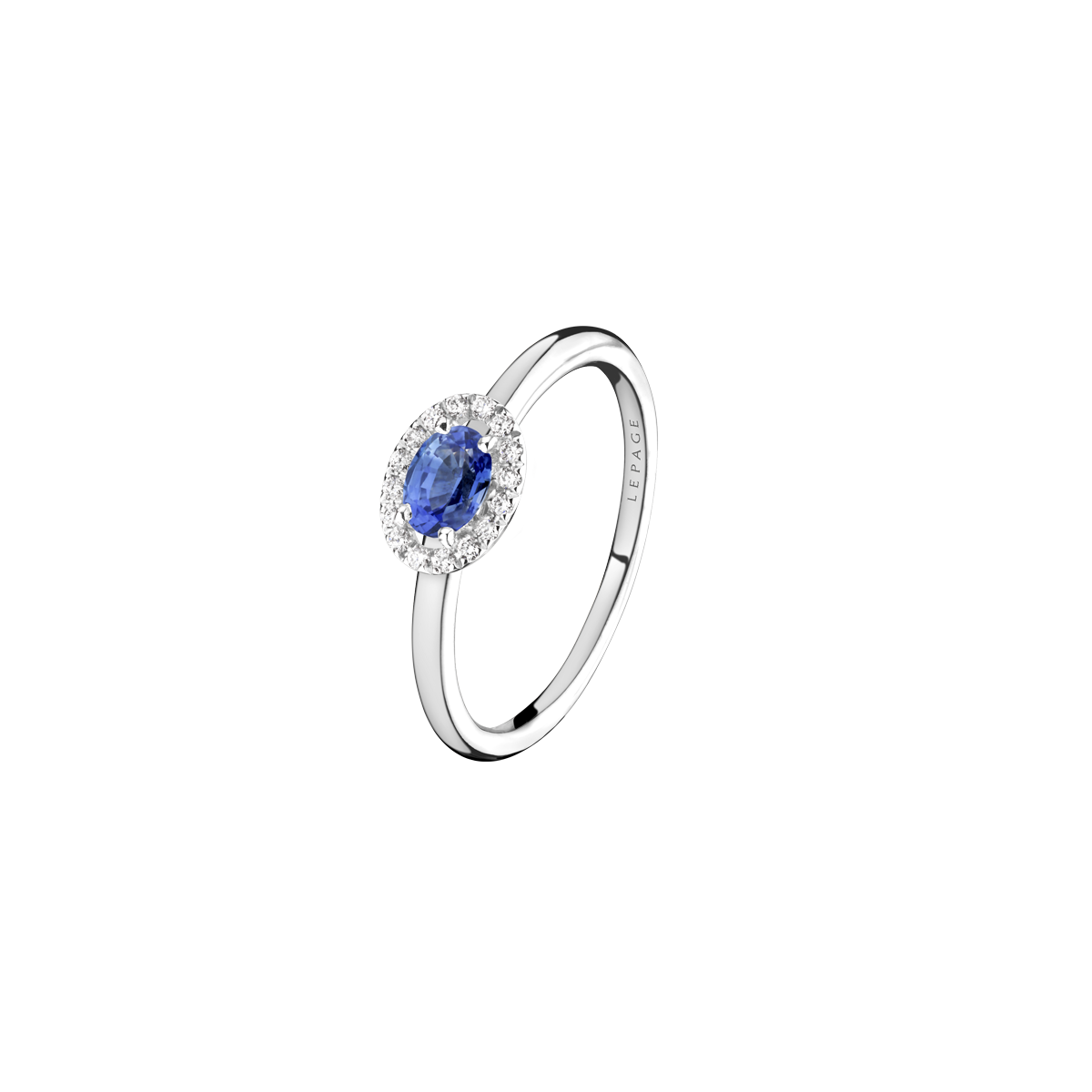 Eleanor engagement ring white gold, sapphire and diamonds