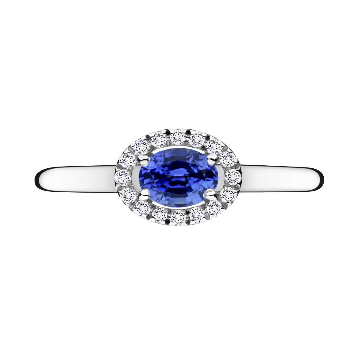 Eleanor engagement ring white gold, sapphire and diamonds