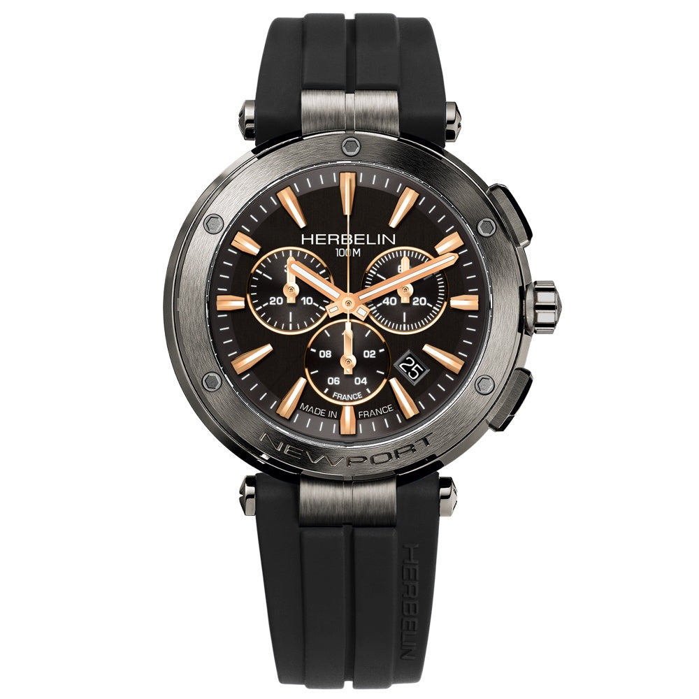 41mm Newport Chrono Black Rubber