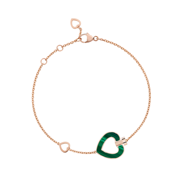 Bracelet Chain Pretty Woman Small Model Pink Gold Mother of Pearl Malachite Semi Diamonds