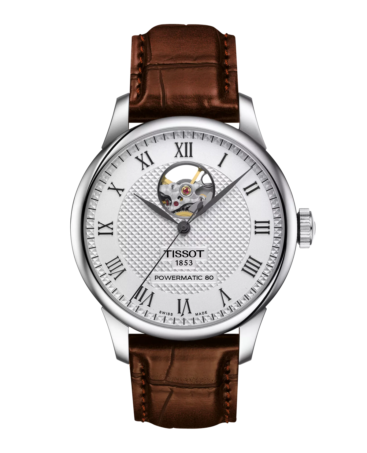 Le Locle 39.3mm Steel Open-heart Brown Leather
