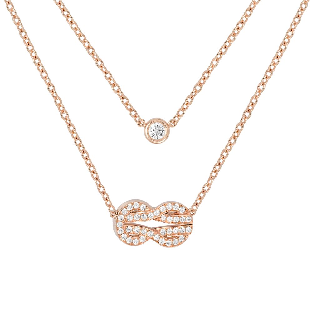 Necklace Double Chain Chance Infinie Medium Model Pink Gold Full Diamonds & 1 Diamond