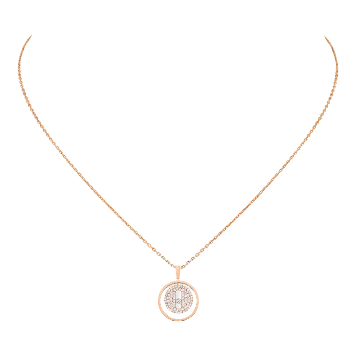 Lucky Move Diamond Necklace Paved Pink Gold