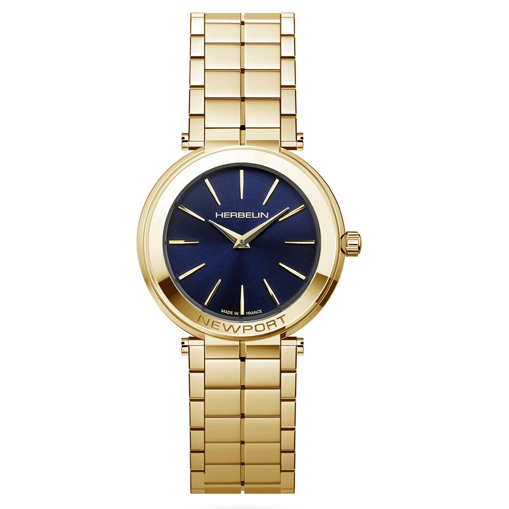 32mm Gold plated Newport blue