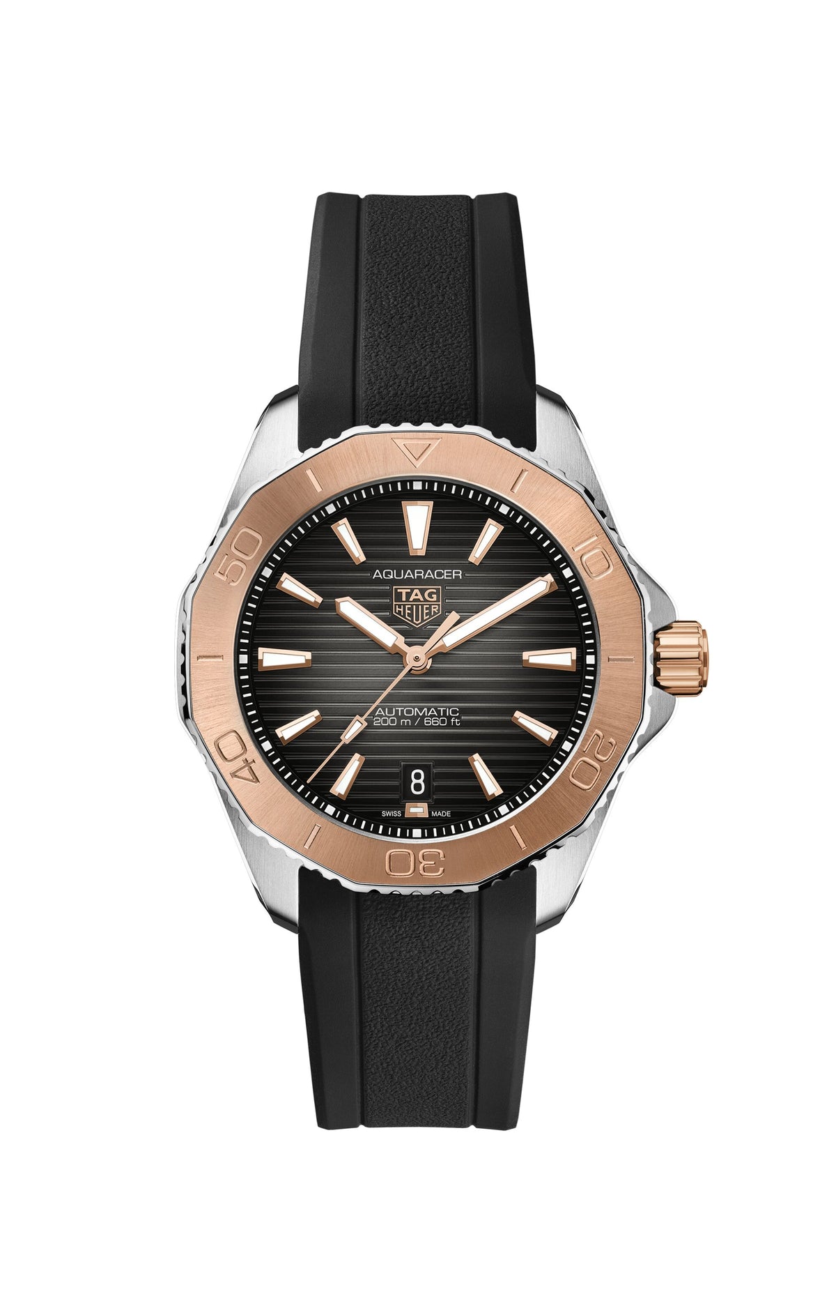 Aquaracer Pro 40mm Steel and Rose Gold Black Rubber