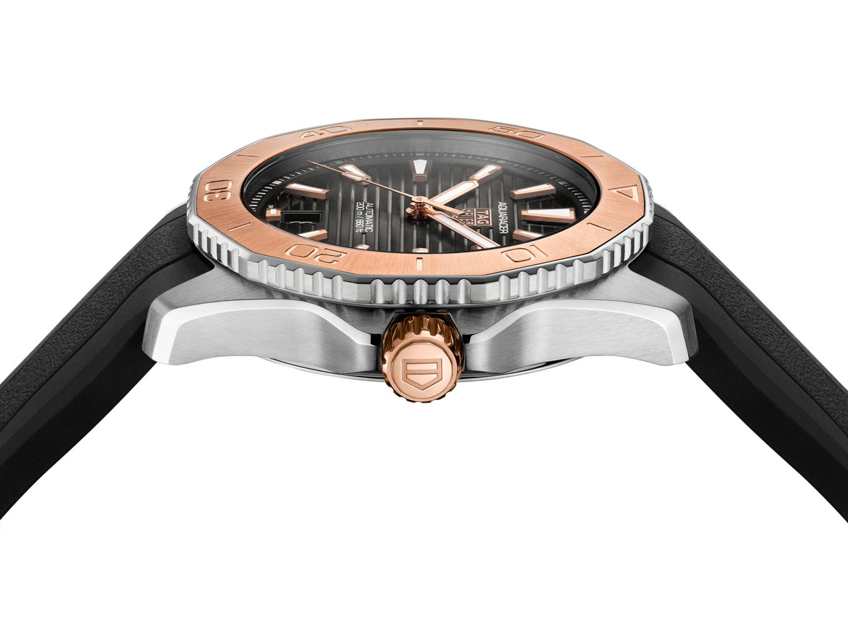 Aquaracer Pro 40mm Steel and Rose Gold Black Rubber