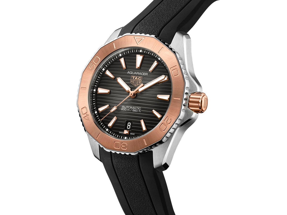 Aquaracer Pro 40mm Steel and Rose Gold Black Rubber