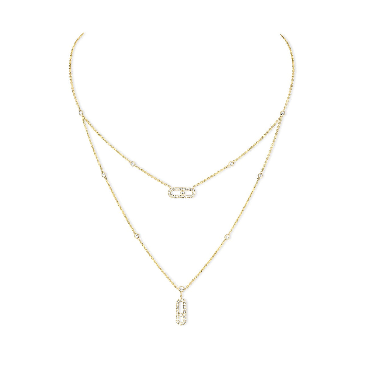 Move Uno 2 rows Pavé Diamond Necklace Pink Gold